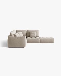 COLTAR MODULAR, CU 4 LOCURI, BLOOM, PE DREAPTA, BEJ DESCHIS, 316 CM, CU TAPITERIE DIN TEXTIL CATIFEA CASINO, MICADONI - Img 3