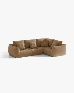 COLTAR MODULAR, CU 4 LOCURI, BLOOM, PE DREAPTA, BEJ MIGDALA, 316 CM, CU TAPITERIE DIN TEXTIL CATIFEA CASINO, MICADONI - Img 2