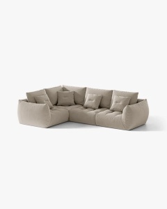 COLTAR MODULAR, CU 4 LOCURI, BLOOM, PE STANGA, BEJ DESCHIS, 316 CM, CU TAPITERIE DIN TEXTIL CATIFEA CASINO, MICADONI - Img 2