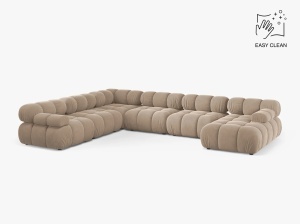 COLTAR MODULAR PANORAMIC BELLIS, PE STANGA, BEJ, CU TAPITERIE DIN CATIFEA VENUS, MICADONI