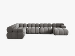 COLTAR MODULAR PANORAMIC BELLIS, PE STANGA, GRI DESCHIS, CU TAPITERIE DIN CATIFEA BLUVEL, MICADONI - Img 2