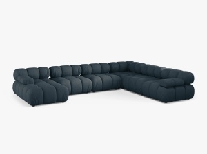 COLTAR MODULAR PANORAMIC BELLIS, PETROL INCHIS, CU TAPITERIE DIN TEXTIL STRUCTURAT LIBERTY, MICADONI