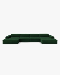 COLTAR PANORAMIC, CU 6 LOCURI, JODIE, 364X162 CM, ADANCIME SCAUN 62 CM, VERDE SMARALD, TAPITAT CU TAPITERIE DIN TEXTIL CATIFEA BLUVEL MICADONI