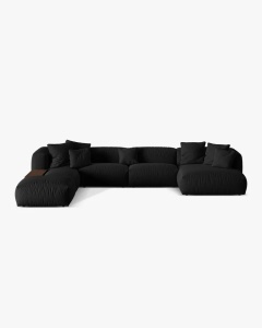 COLTAR PANORAMIC MARTINA, NEGRU, 406 CM, STANGA, CU TAPITERIE DIN TEXTIL STRACTURAT BOSTON, MICADONI