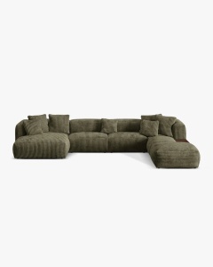 COLTAR PANORAMIC MARTINA, VERDE MUSCHI, 406 CM, DREAPTA, CU TAPITERIE DIN TEXTIL CORDOI TILIA, MICADONI
