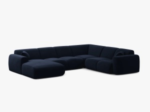 COLTAR PANORAMIC MOLINO, PE DREAPTA, ALBASTRU ROYAL, 326 CM, , CU TAPITERIE DIN TEXTIL CATIFEA VELVET CASINO, MICADONI