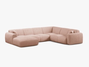 COLTAR PANORAMIC MOLINO, PE DREAPTA, ROZ PUDRA, 326 CM, , CU TAPITERIE DIN TEXTIL BOUCLE BALOO, MICADONI