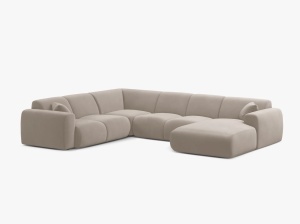 COLTAR PANORAMIC MOLINO, PE STANGA, BEJ DESCHIS, 326 CM, , CU TAPITERIE DIN TEXTIL CATIFEA VELVET CASINO, MICADONI