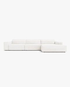 COLTAR PE DREAPTA JODIE, CU 4 LOCURI, 284X162 CM, ADANCIME SCAUN 62 CM, ALB, TAPITAT CU TAPITERIE DIN TEXTIL BOUCLE BALOO, MICADONI