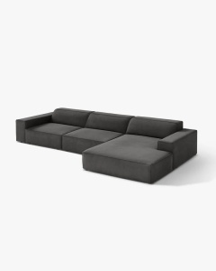 COLTAR PE DREAPTA JODIE, CU 4 LOCURI, 284X162 CM, ADANCIME SCAUN 62 CM, GRI, TAPITAT CU TAPITERIE DIN TEXTIL CATIFEA BLUVEL, MICADONI - Img 2