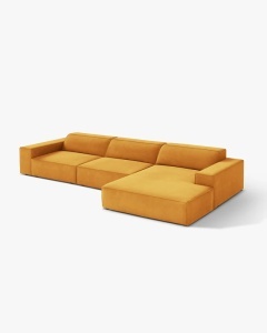 COLTAR PE DREAPTA JODIE, CU 4 LOCURI, 284X162 CM, ADANCIME SCAUN 62 CM, GALBEN, TAPITAT CU TAPITERIE DIN TEXTIL CATIFEA VENUS, MICADONI - Img 2
