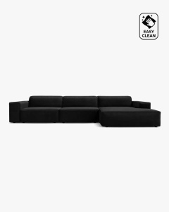 COLTAR PE DREAPTA JODIE, CU 4 LOCURI, 284X162 CM, ADANCIME SCAUN 62 CM, NEGRU, TAPITAT CU TAPITERIE DIN TEXTIL CATIFEA VENUS, MICADONI