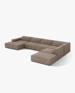 COLTAR PE DREAPTA JODIE, CU 7 LOCURI, 361X258 CM, ADANCIME SCAUN 62 CM, CAPPUCCINO, TAPITAT CU TAPITERIE DIN TEXTIL STRUCTURAT LIBERTY, MICADONI - Img 2