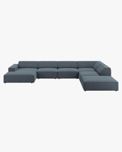 COLTAR PE DREAPTA JODIE, CU 7 LOCURI, 361X258 CM, ADANCIME SCAUN 62 CM, ALBASTRU, TAPITAT CU TAPITERIE DIN TEXTIL STRUCTURAT MEGAN, MICADONI