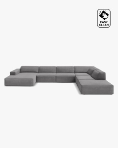 COLTAR PE DREAPTA JODIE, CU 7 LOCURI, 361X258 CM, ADANCIME SCAUN 62 CM, GRI DESCHIS, TAPITAT CU TAPITERIE DIN TEXTIL CATIFEA VENUS, MICADONI