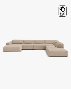 COLTAR PE DREAPTA JODIE, CU 7 LOCURI, 361X258 CM, ADANCIME SCAUN 62 CM, BEJ, TAPITAT CU TAPITERIE DIN TEXTIL CATIFEA VENUS, MICADONI