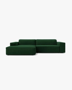 COLTAR PE STANGA JODIE, CU 3 LOCURI, 224X162 CM, ADANCIME SCAUN 62 CM, VERDE SMARALD, TAPITAT CU TAPITERIE DIN TEXTIL CATIFEA BLUVEL MICADONI