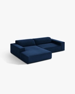 COLTAR PE STANGA JODIE, CU 3 LOCURI, 224X162 CM, ADANCIME SCAUN 62 CM, ALBASTRU ROYAL, TAPITAT CU TAPITERIE DIN TEXTIL CATIFEA BLUVEL MICADONI - Img 2