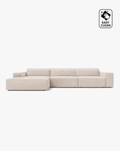 COLTAR PE STANGA JODIE, CU 4 LOCURI, 284X162 CM, ADANCIME SCAUN 62 CM, BEJ DESCHIS, TAPITAT CU TAPITERIE DIN TEXTIL CATIFEA VENUS, MICADONI