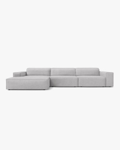 COLTAR PE STANGA JODIE, CU 4 LOCURI, 284X162 CM, ADANCIME SCAUN 62 CM, GRI DESCHIS, TAPITAT CU TAPITERIE DIN TEXTIL BOUCLE BALOO, MICADONI