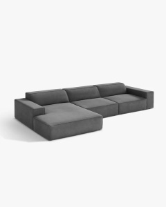 COLTAR PE STANGA JODIE, CU 4 LOCURI, 284X162 CM, ADANCIME SCAUN 62 CM, GRI, TAPITAT CU TAPITERIE DIN TEXTIL CATIFEA VENUS, MICADONI - Img 2