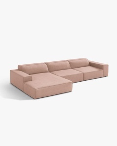 COLTAR PE STANGA JODIE, CU 4 LOCURI, 284X162 CM, ADANCIME SCAUN 62 CM, ROZ PUDRAT, TAPITAT CU TAPITERIE DIN TEXTIL BOUCLE BALOO, MICADONI - Img 2