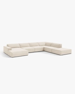 COLTAR PE STANGA JODIE, CU 7 LOCURI, 361X258 CM, ADANCIME SCAUN 62 CM, BEJ DESCHIS, TAPITAT CU TAPITERIE DIN TEXTIL CATIFEA VENUS, MICADONI - Img 2