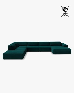 COLTAR PE STANGA JODIE, CU 7 LOCURI, 361X258 CM, ADANCIME SCAUN 62 CM, PETROL INCHIS, TAPITAT CU TAPITERIE DIN TEXTIL CATIFEA VENUS, MICADONI