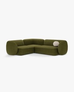 COLTAR PE STANGA, KATE, VERDE MASLINIU INCHIS, 252X220 CM, TAPITAT CU TAPITERIE DIN TEXTIL BOUCLE BALOO, MICADONI