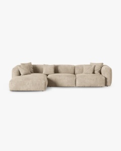 COLTAR PE STANGA MARTINA, 330X176 CM, ADANCIME SCAUN 90 CM, BEJ DESCHIS, TAPITAT CU TAPITERIE DIN TEXTIL CATIFEA VOGUE, MICADONI