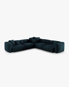 COLTAR SIMETRIC MARTINA, 316X316 CM, ADANCIME SCAUN 76 CM, ALBASTRU INCHIS, TAPITAT CU TAPITERIE DIN TEXTIL CATIFEA VOGUE, MICADONI