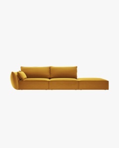 COLTAR SPATIOS SI CONFORTABIL KAELLE, 264 CM, PE DREAPTA, GALBEN, CU TAPITERIE DIN TEXTIL CATIFEA BLUVEL, MICADONI