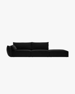COLTAR SPATIOS SI CONFORTABIL KAELLE, 264 CM, PE DREAPTA, NEGRU, CU TAPITERIE DIN TEXTIL CATIFEA BLUVEL, MICADONI
