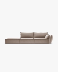 COLTAR SPATIOS SI CONFORTABIL KAELLE, 264 CM, PE STANGA, CAPPUCCINO, CU TAPITERIE DIN TEXTIL CATIFEA BLUVEL, MICADONI