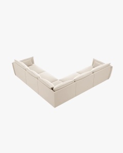 COLTAR SPATIOS SI CONFORTABIL KAELLE, 286 CM, CU 7 LOCURI, BEJ DESCHIS, CU TAPITERIE DIN TEXTIL CATIFEA BLUVEL, MICADONI - Img 3