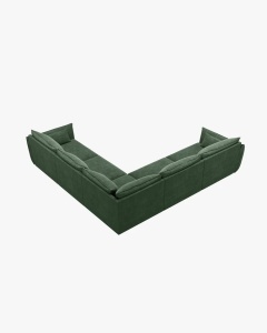 COLTAR SPATIOS SI CONFORTABIL KAELLE, 286 CM, CU 7 LOCURI, VERDE SMARALD, CU TAPITERIE DIN TEXTIL CHENILLE OVER THE HORIZON, MICADONI - Img 3