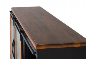 COMODA/BUFET 150CM, NEGRU/NATURAL, DIN LEMN DE MANGO SI METAL, CU DOUA USI SI 3 SERTARE - Img 4