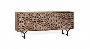 COMODA/BUFET 177CM, NATURAL/NEGRU, DIN LEMN DE MANGO SI PICIOARE DIN METAL, DESIGN EXTRAVAGANT - Img 2
