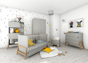 COMODA CU 6 SERTARE PENTRU CAMERA BEBELUSI LOTTA GRI DESIGN SCANDINAV BA - Img 3