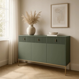COMODA LIVING 155CM, ARTIM MEBLE, CU 3 USI, REALIZATA DIN MDF, CULOARE VERDE, STIL MODERN - Img 2
