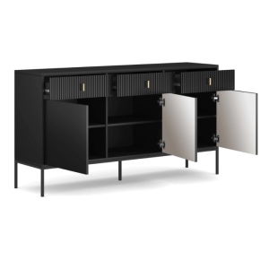 COMODA LIVING 155CM, ARTIM MEBLE, CU 3 USI, REALIZATA DIN MDF, CULOARE NEAGRA, STIL MODERN - Img 3