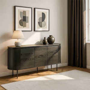 COMODA LIVING 160CM, ARTIM MEBLE, CU 3 USI, REALIZATA DIN MDF, CULOARE NEAGRA, STIL MODERN - Img 2