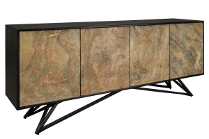 COMODA LIVING 170CM, MOUNTAIN SOUL, ASPECT DE PIATRA/MARO, DIN LEMN MASIV DE SALCAM SI FURNIR CU ASPECT DE PIATRA SI CADRUL DIN METAL - Img 4