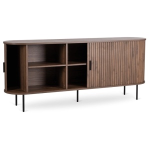 COMODA LIVING 180CM, ARTIM MEBLE, CU 2 USI SI SERTARE, REALIZAT DIN MDF SI METAL, CULOARE NUC, STIL MODERN - Img 2