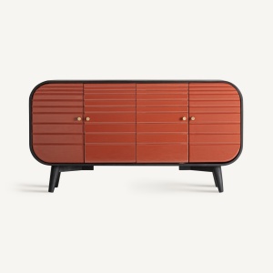 COMODA LIVING HAUT 152CM, REALIZATA DIN LEMN MASIV DE MANGO SI MDF, CULOARE ROSU LUCIOS, REALIZATA MANUAL - Img 2