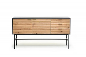 COMODA LIVING MURANO KM-1, 160X86 CM, STEJAR ARTISAN/NEGRU, DIN MDF FURNIRUIT SI METAL, STIL MODERN - Img 5