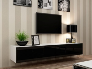 COMODA LIVING RTV VIGO 180 ALB/NEGRU DESIGN MODERN CM