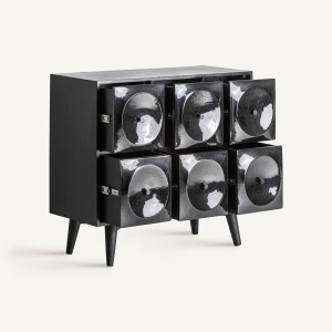 COMODA MODERNA RAULY 99CM, REALIZATA DIN LEMN DE MANGO SI MDF, CULOARE NEGRU LUCIOS, REALIZATA MANUAL