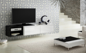 COMODA RTV LIVING SIGMA 2B ALB/NEGRU DESIGN MODERN CM