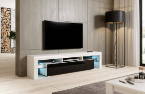 COMODA RTV LIVING TORO 200, ALB-NEGRU, DESIGN MODERN CM